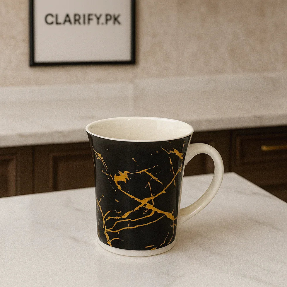 Stylish Black Marble Mug – Gold Pattern Coffee Cup - Clarify.pk