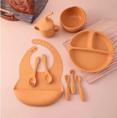 Silicone Baby Tableware Set – Bowl, Spoon, Fork, Bib & Plate - Clarify.pk