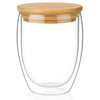 Double-Walled Glass Coffee Cup with Wooden Lid – Premium - Clarify.pk