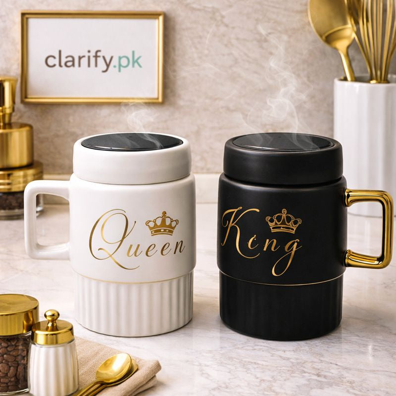 King & Queen Ceramic Coffee Mug - Insulated Premium Gift (each) - Trenducts.pk
