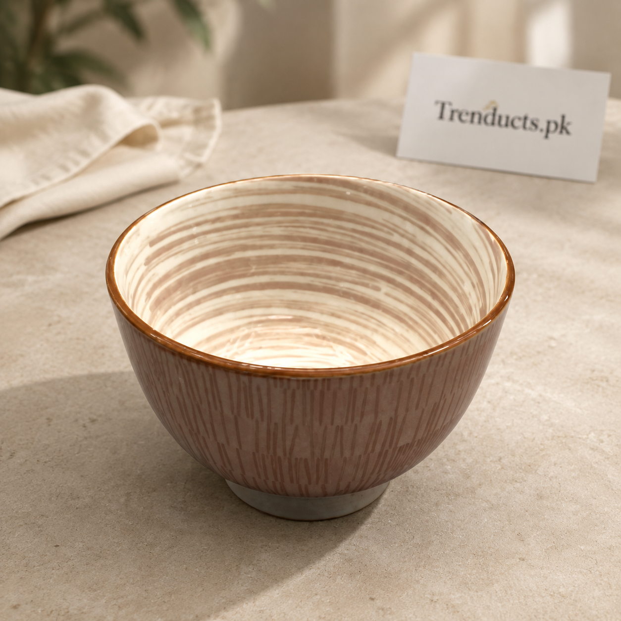 Danny Home Beige Swirl Bowl with Brown Exterior - 4.5 Inch