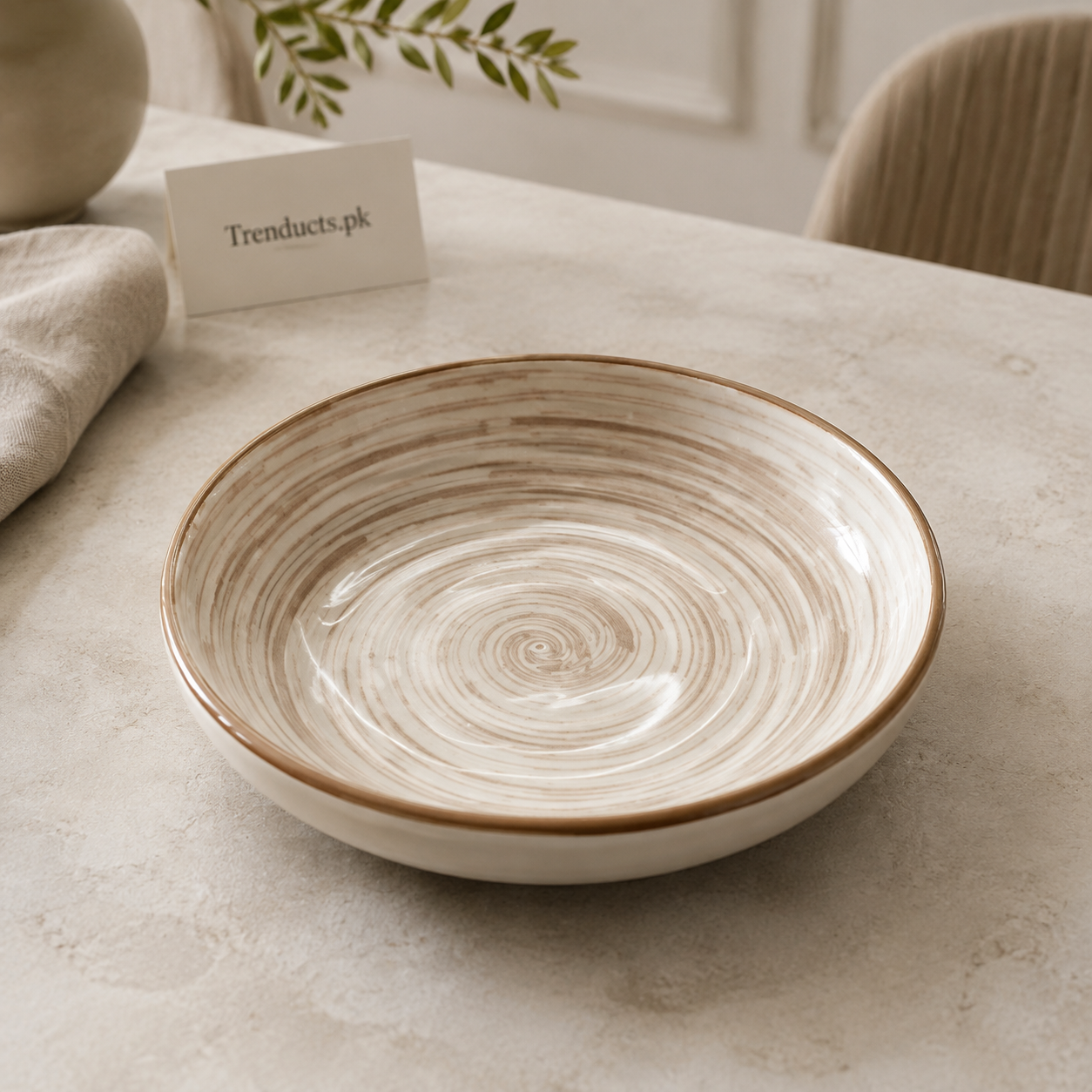 Danny Home Beige Swirl Round Deep Plate - 8 Inch