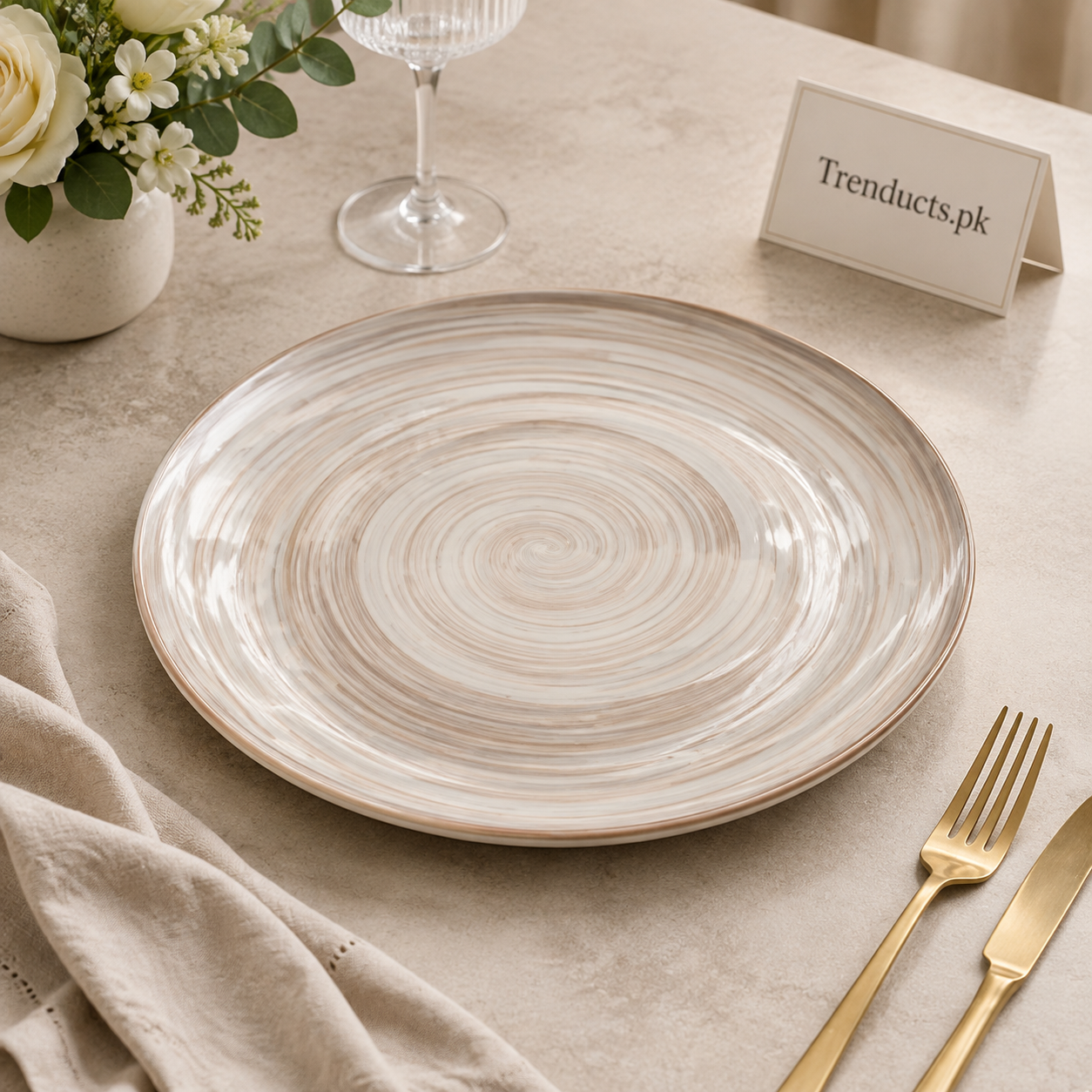 Danny Home Beige Swirl Round Flat Plate
