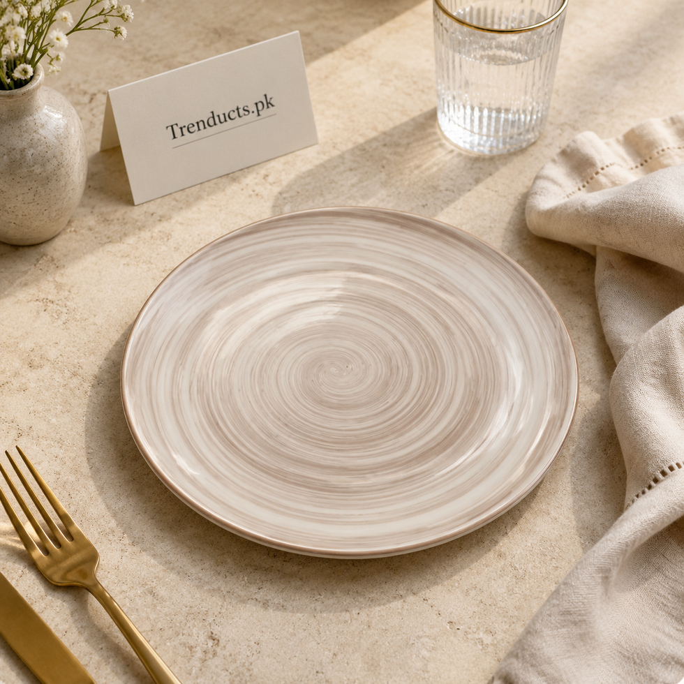 Danny Home Beige Swirl Round Flat Plate