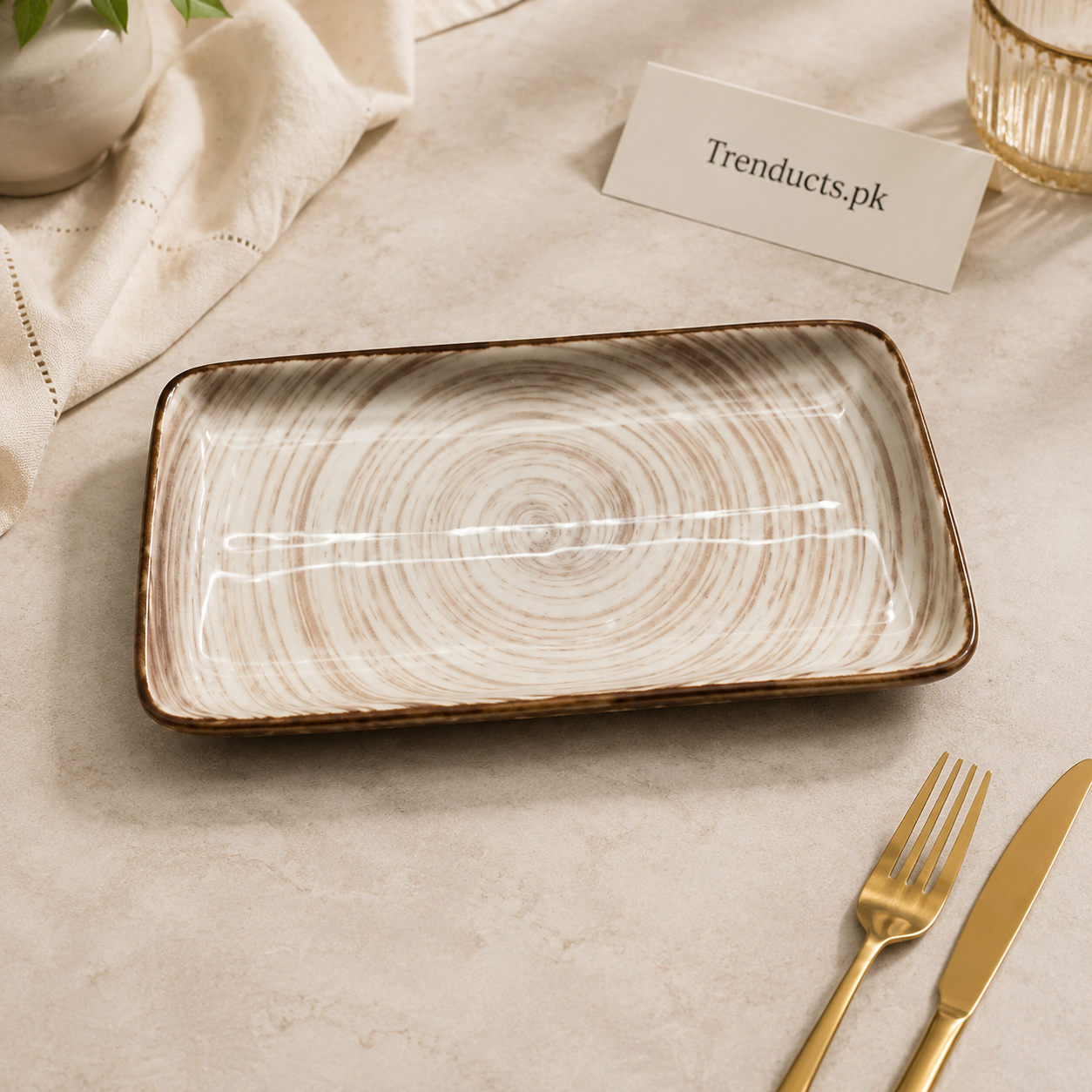 Danny Home Beige Swirl Rectangular Plate