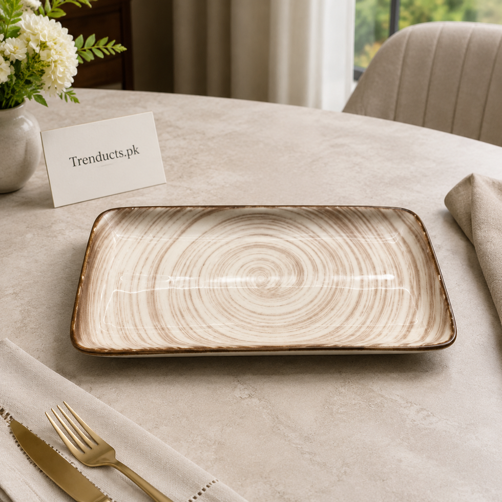 Danny Home Beige Swirl Rectangular Plate