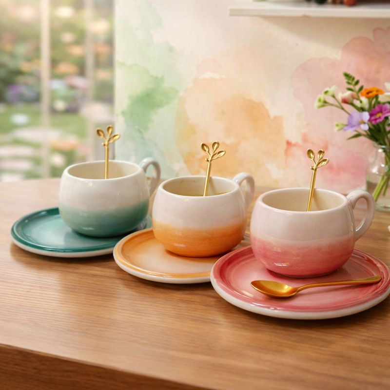 Aesthetic Gradient Ceramic Coffee Cup - Sunset Ombre Set