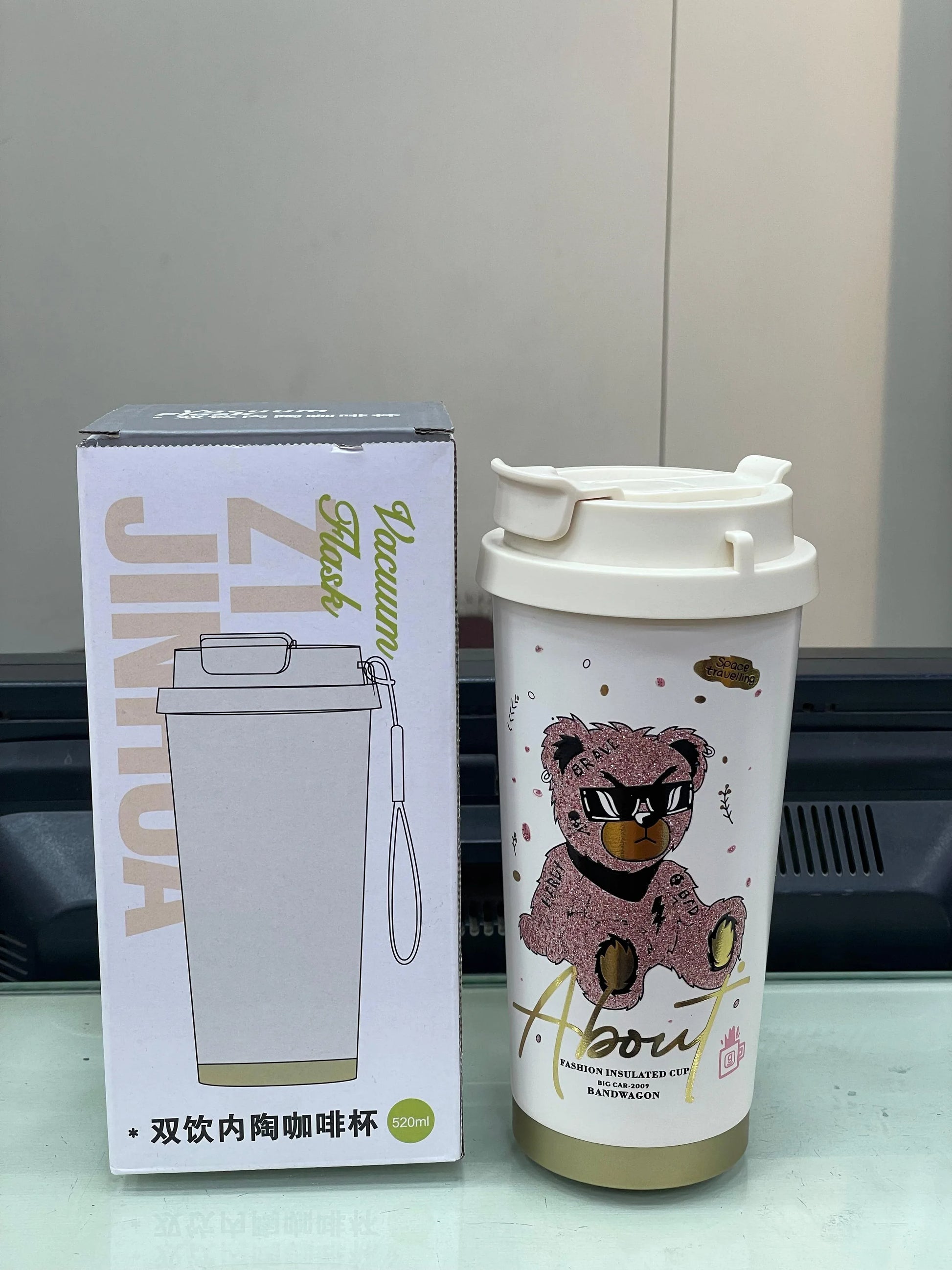 Stylish Pink Bear Vacuum Mug – 520ml - Clarify.pk
