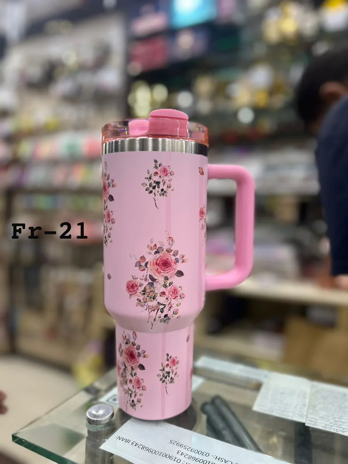 ہینڈل کے ساتھ پریمیم گلابی گلاب کا گلدستہ 40oz ٹمبلر - 1200ml