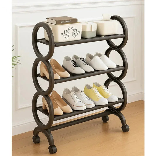 4 Layer Shoe Rack with Rollers - Stylish & Mobile - Clarify.pk