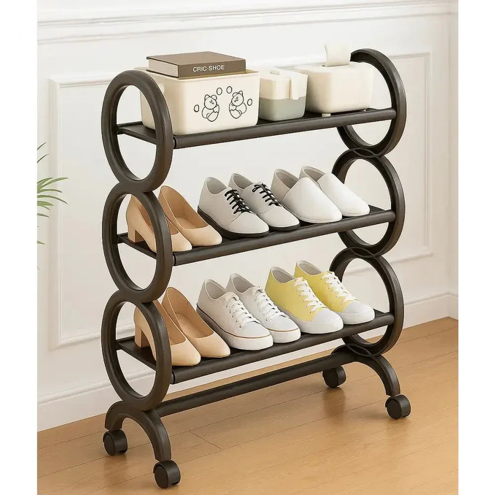 4 Layer Shoe Rack with Rollers - Stylish & Mobile