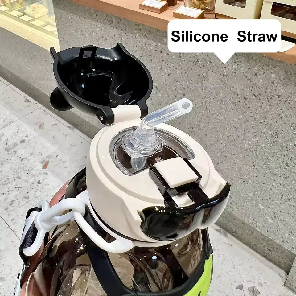 800ml Sports Water Bottle With Straw - Bear Design - Clarify.pk