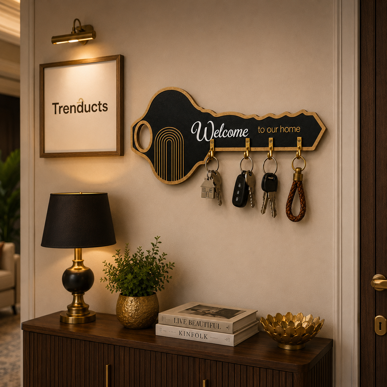 Black & Gold Key-Shaped Wooden Key Hanger