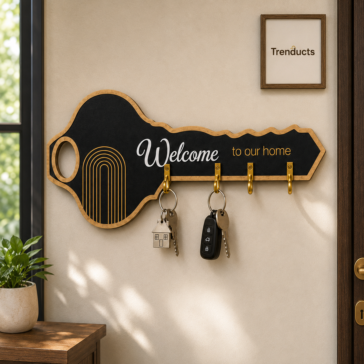 Black & Gold Key-Shaped Wooden Key Hanger