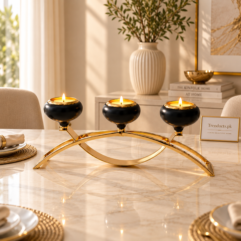Triple Black & Gold Candle Stand with Curved Base