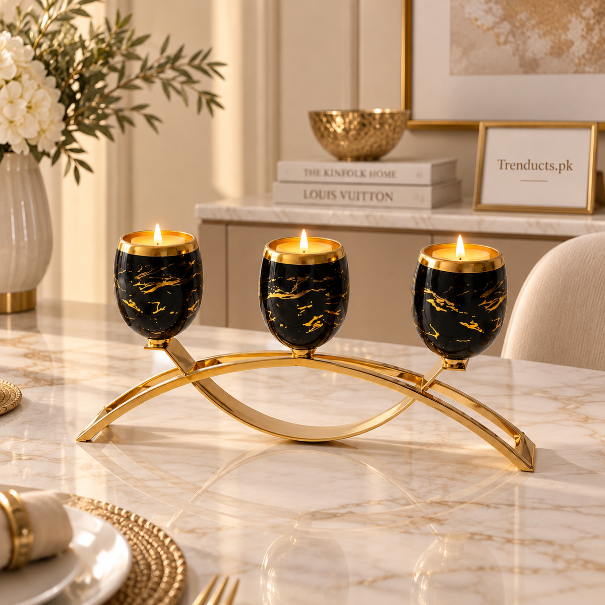 Triple Marble-Pattern Candle Stand