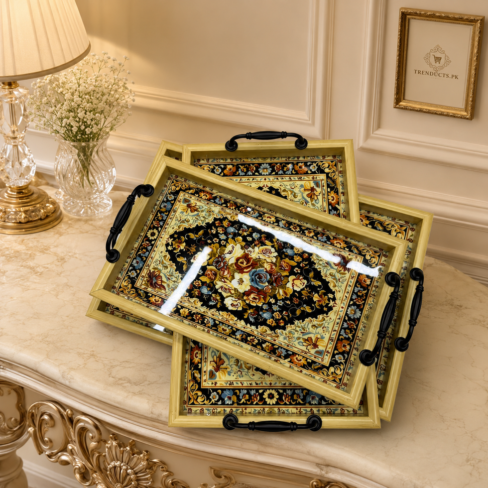 Black Rose Floral 3-Piece Fibre Tray Set