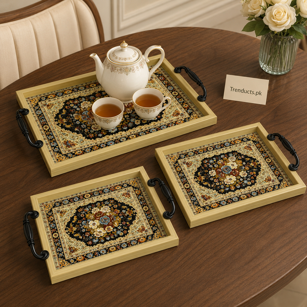 Black Rose Floral 3-Piece Fibre Tray Set
