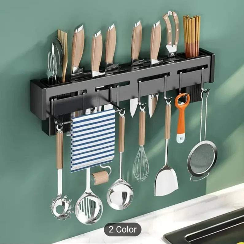 Wall Mounted Knife Holder with Utensil Hooks
