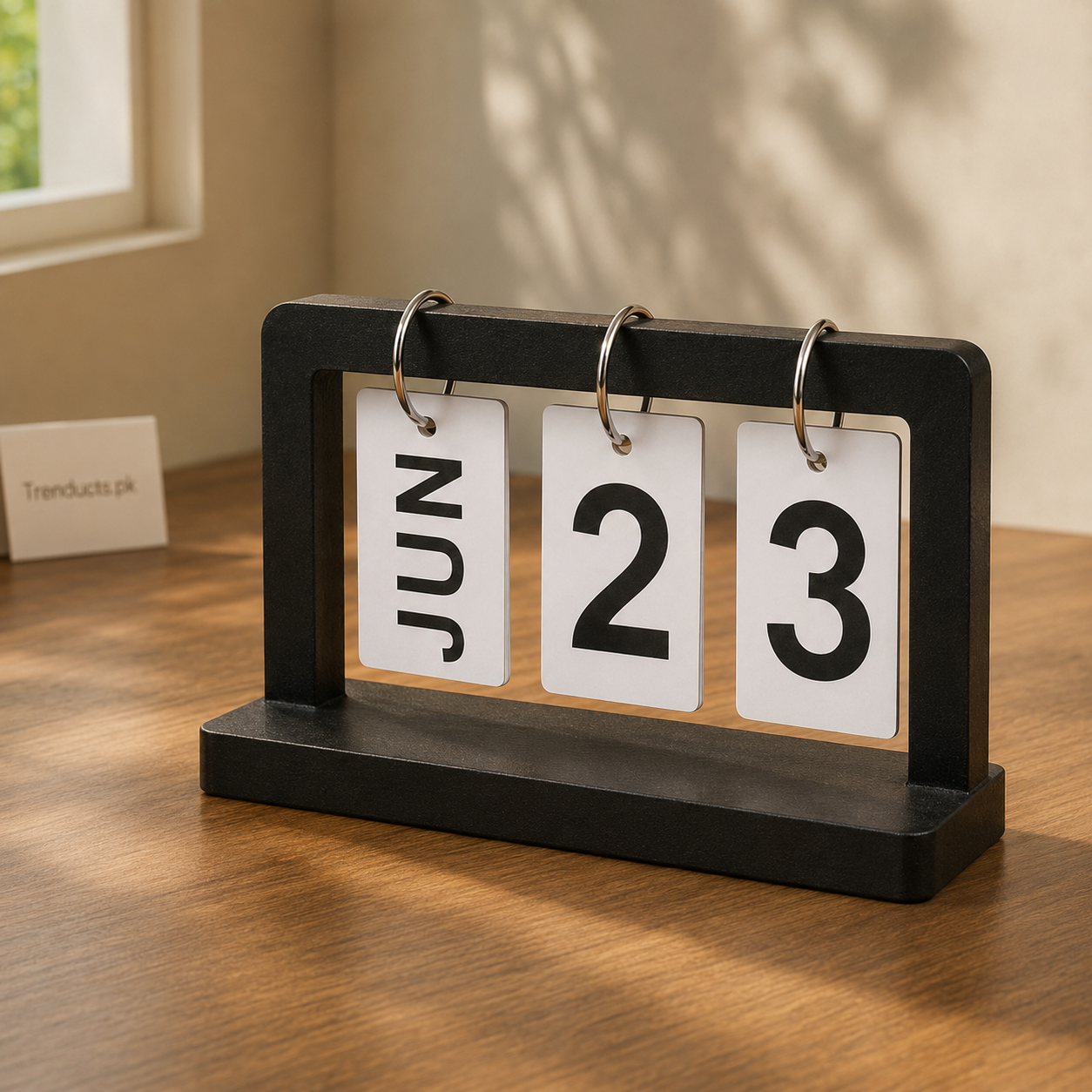 Black Wooden Flip Desk Calendar with Date Cards