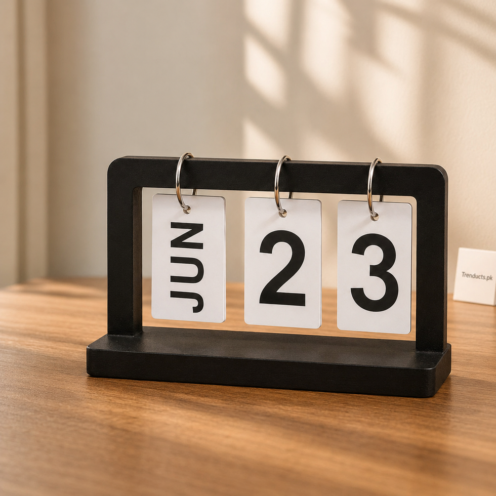 Black Wooden Flip Desk Calendar with Date Cards