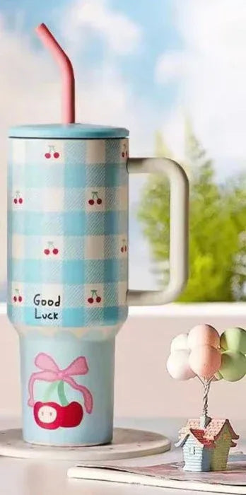 1200ml printed Stainless Steel Tumbler with Straw - Clarify.pk