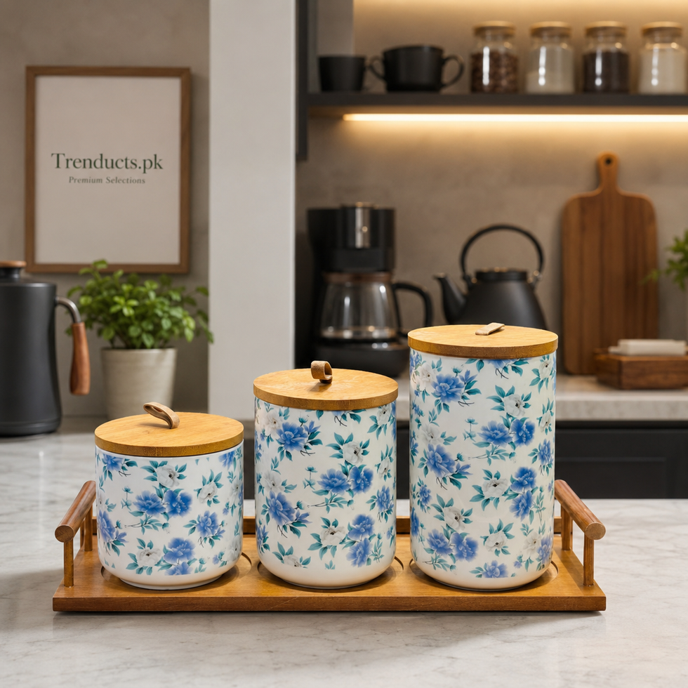 3-Piece Blue Floral Ceramic Airtight Jar Set