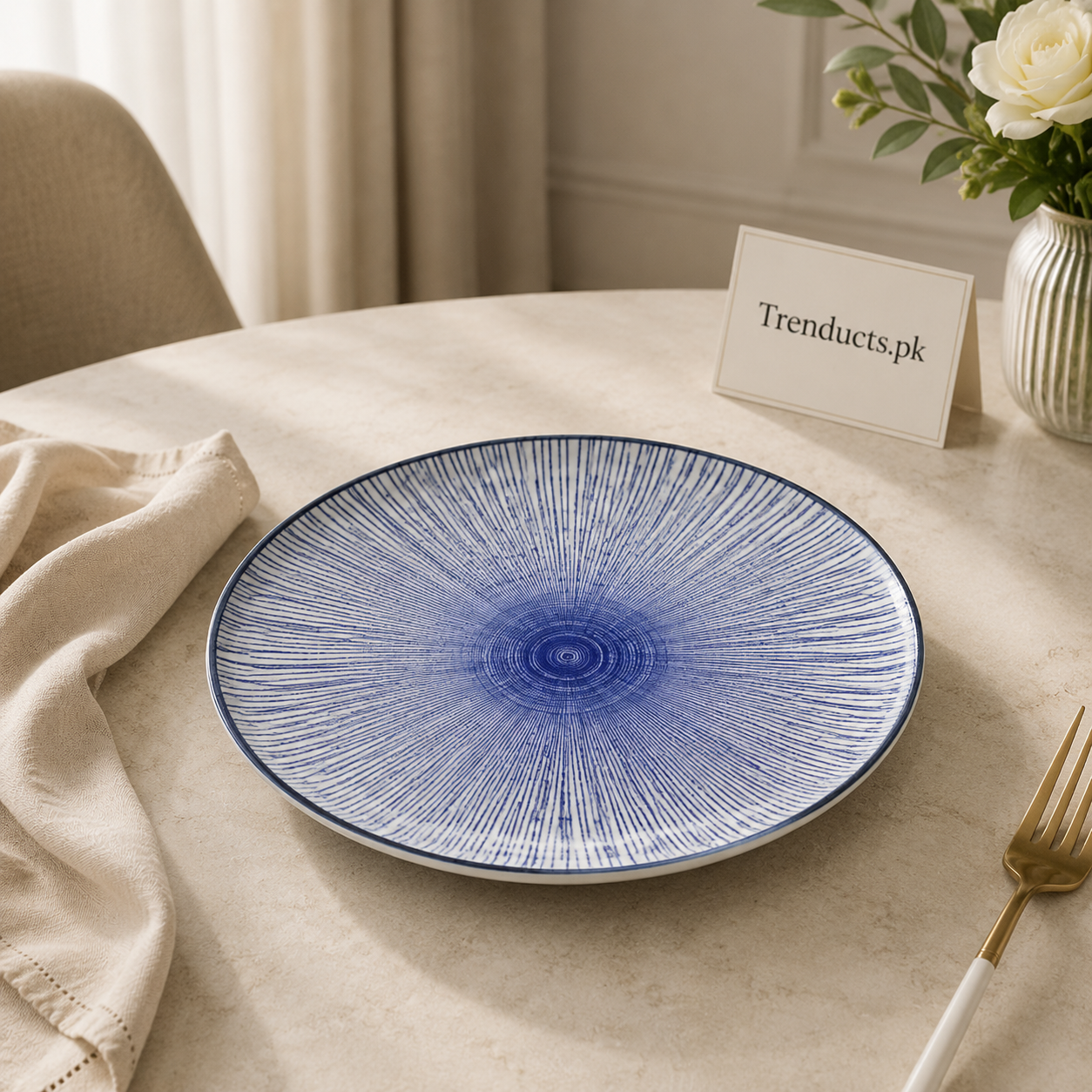 Danny Home Blue Radial Pattern Flat Plate - 7.5 Inch