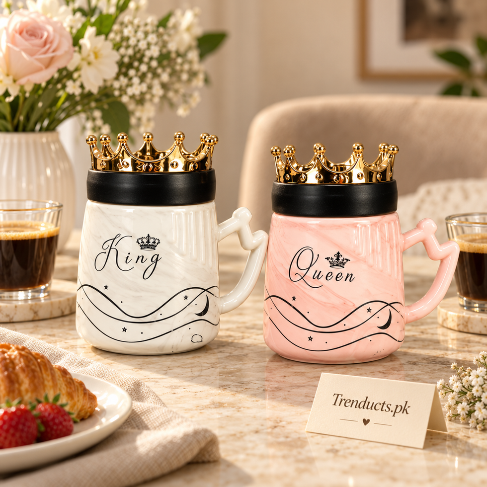 Blush Pink & White King Queen Ceramic Mug Set