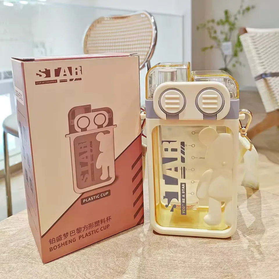 Cartoon Bear Water Bottle with Strap (Random color) - Clarify.pk