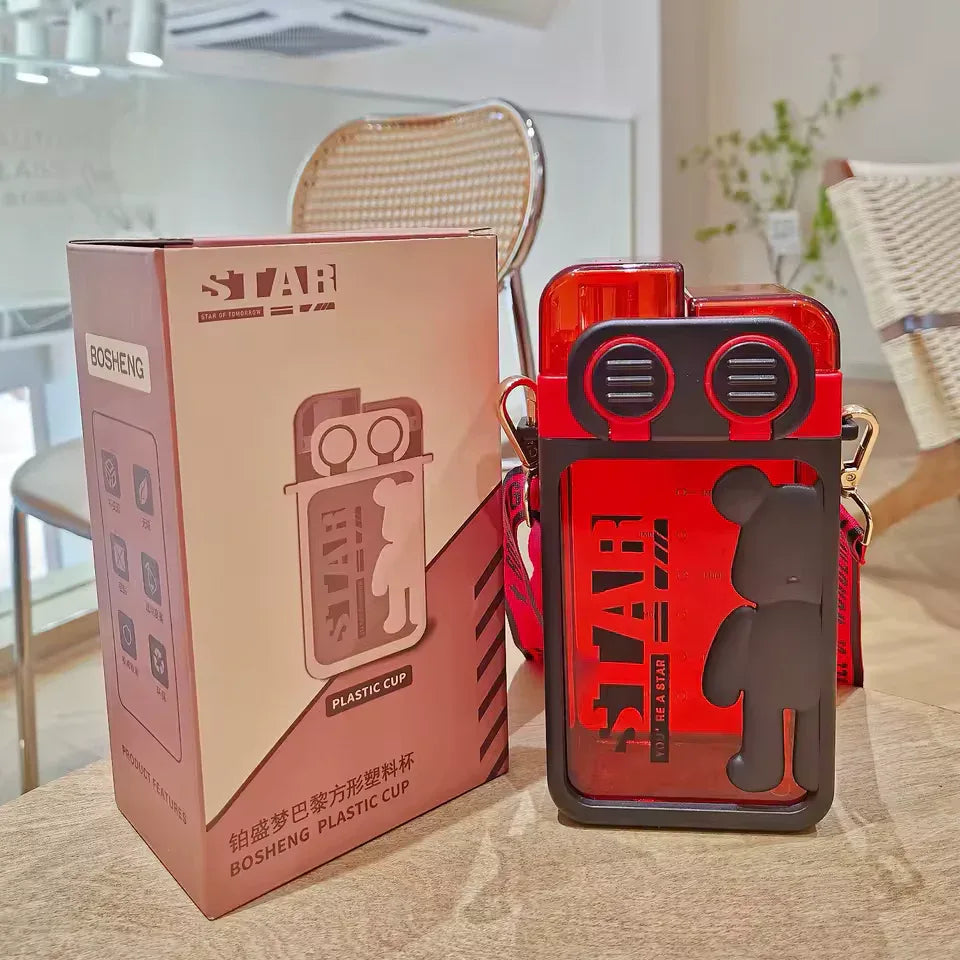 Cartoon Bear Water Bottle with Strap (Random color) - Clarify.pk