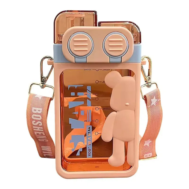 Cartoon Bear Water Bottle with Strap (Random color) - Clarify.pk