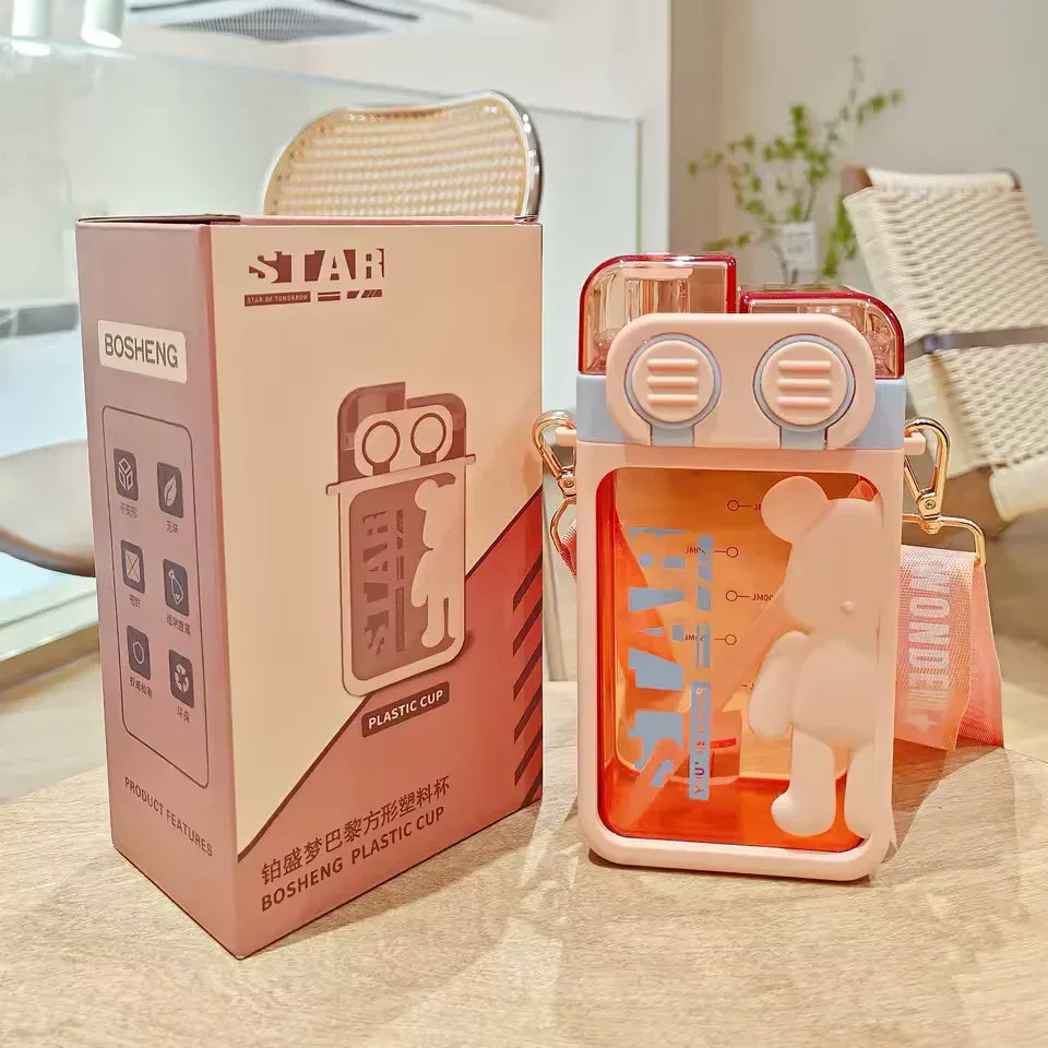 Cartoon Bear Water Bottle with Strap (Random color) - Clarify.pk