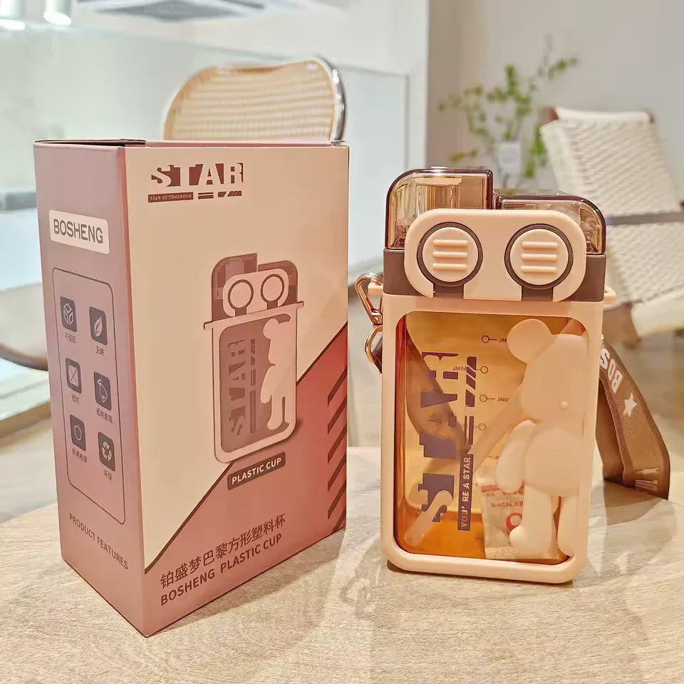 Cartoon Bear Water Bottle with Strap (Random color) - Clarify.pk