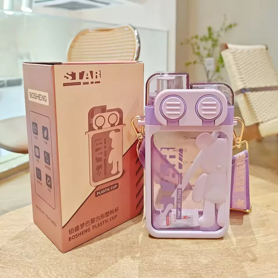 Cartoon Bear Water Bottle with Strap (Random color) - Clarify.pk