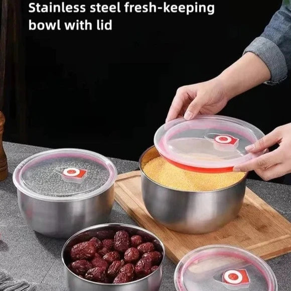 Stainless Steel Food Storage Bowls – Airtight Set of 3