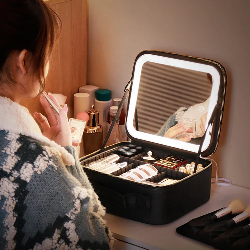 Smart LED Makeup Case with Mirror, Portable Storage - Clarify.pk