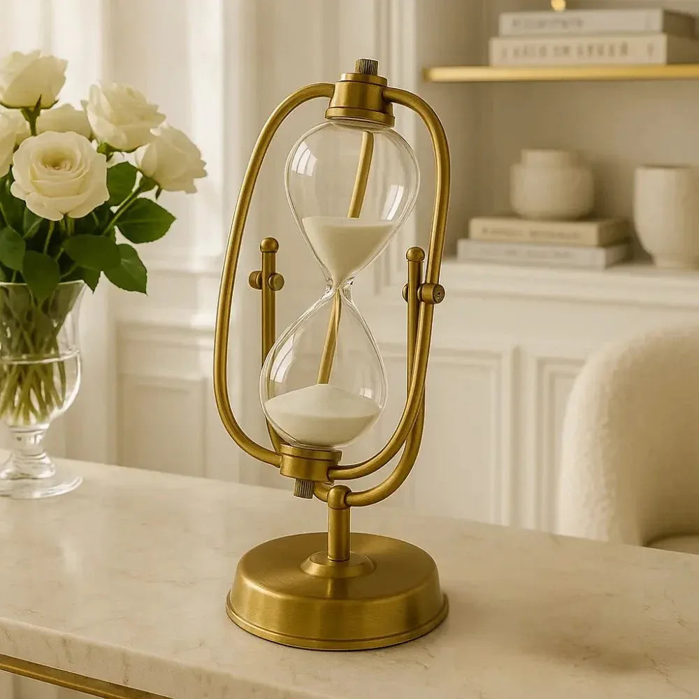 Brass Hourglass Timer with Elegant Stand - Clarify.pk