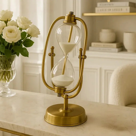 Brass Hourglass Timer with Elegant Stand - Clarify.pk