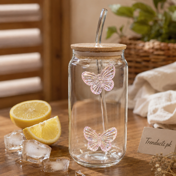 Butterfly iced tea glass close view