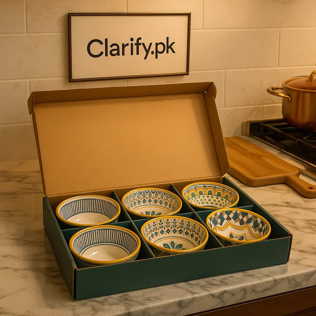 Luxury Ceramic Bowl Pack of 6 – Elegant Blue Pattern Collection - Clarify.pk