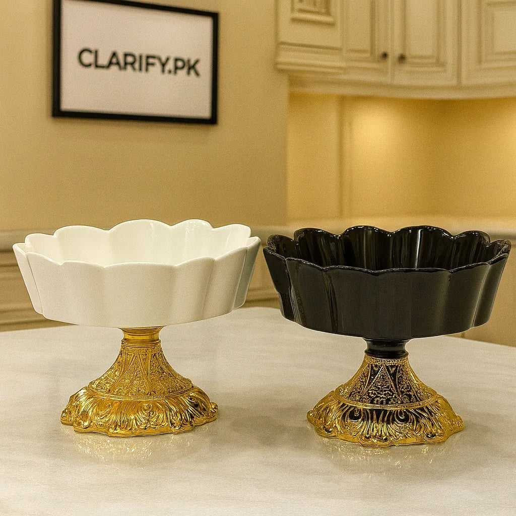 Premium Ceramic Snack Bowl – Golden Decorative Stand - Clarify.pk
