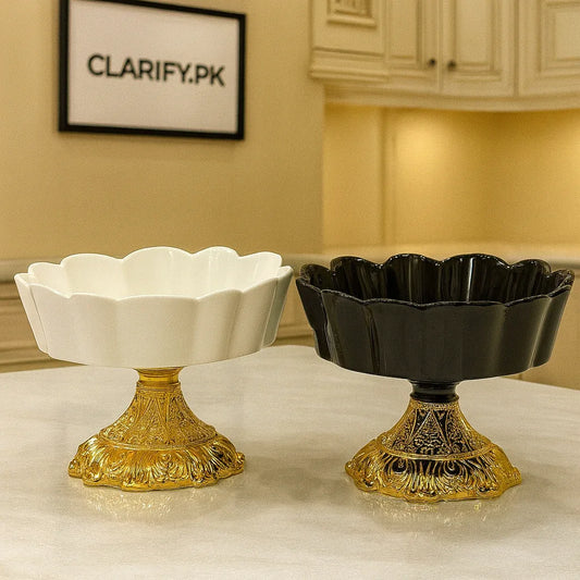 Premium Ceramic Snack Bowl – Golden Decorative Stand - Clarify.pk
