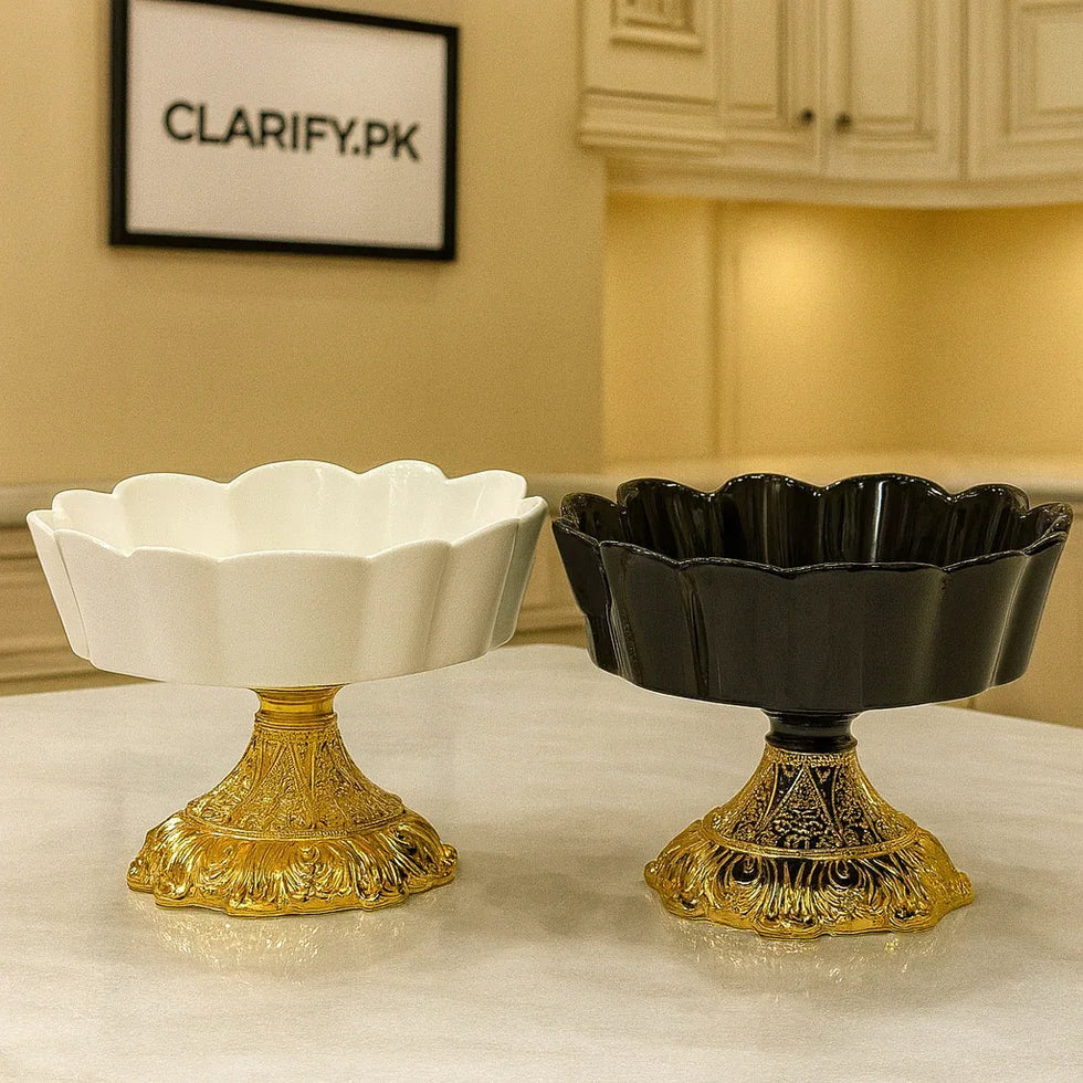 Premium Ceramic Snack Bowl – Golden Decorative Stand