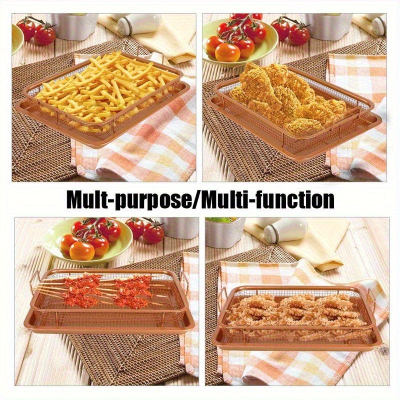 Stainless Steel Fry Basket Rack & Mesh Grilling Pan
