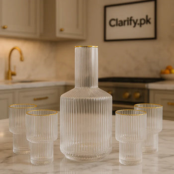 Elegant 5 Pcs Glass Water Set – Jug & 4 Glasses - Clarify.pk