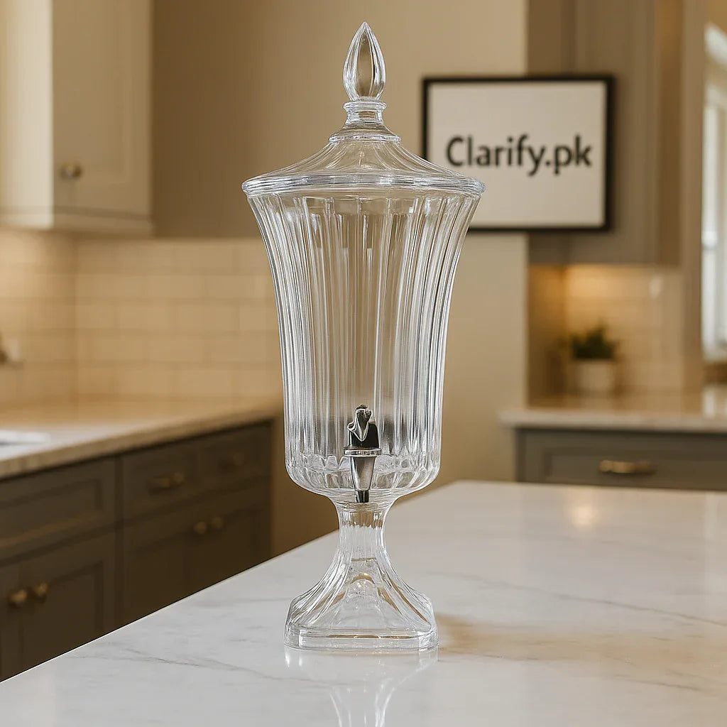 Premium 2L Crystal Beverage Dispenser with Tap – Ribbed Pattern - Clarify.pk
