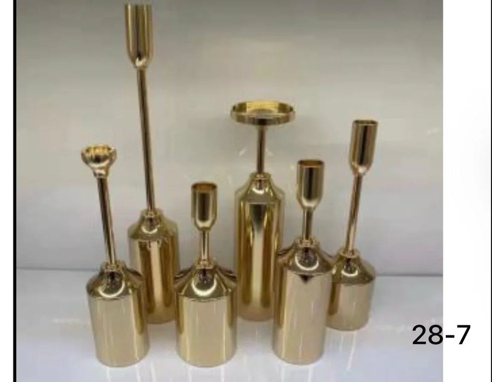 6pcs گولڈن کروم کینڈل ہولڈرز - خوبصورت ڈیکور سیٹ