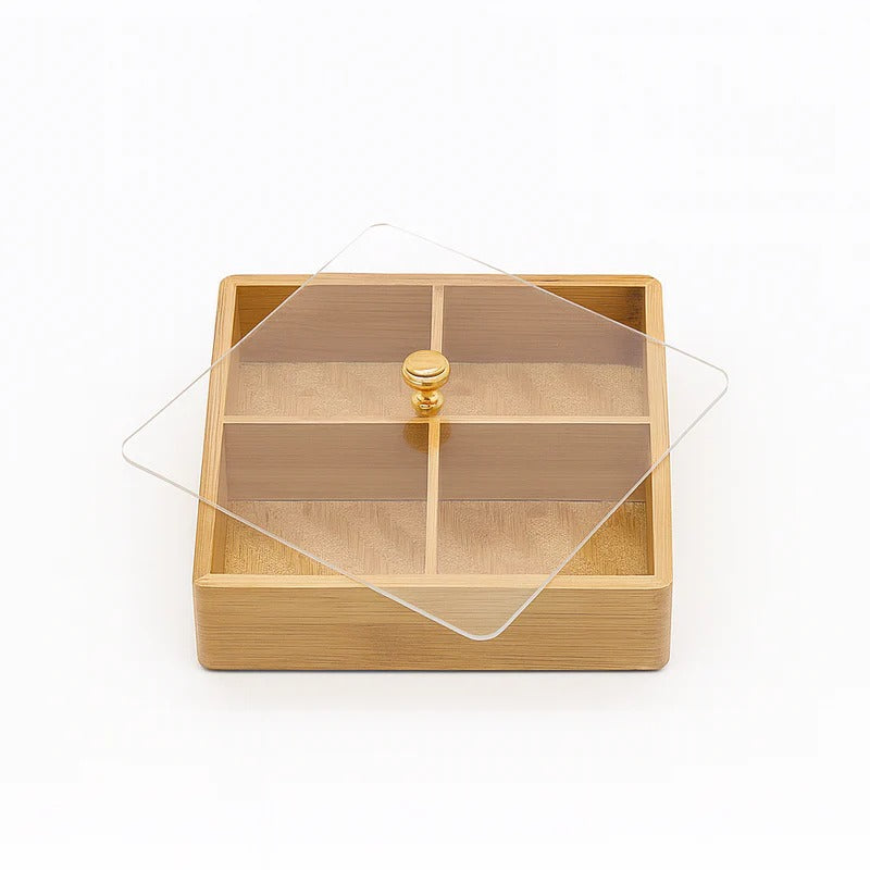 Luxury Bamboo Snack Storage Box – Multi-Compartment Organizer MJ