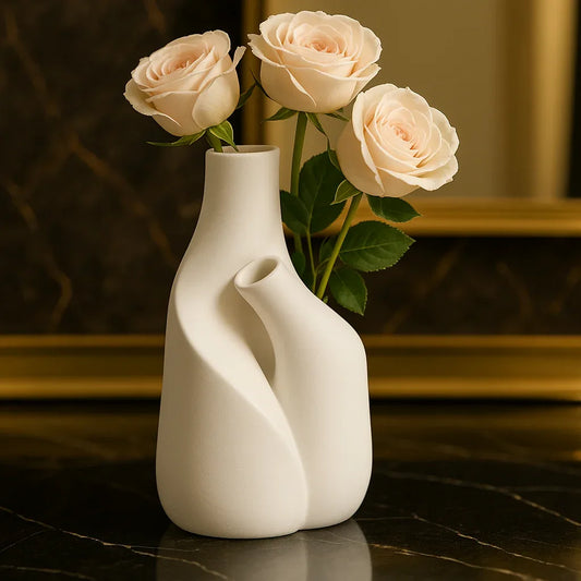 Modern Fibre Twin-Neck Vase – Stylish Decorative Accent - Clarify.pk